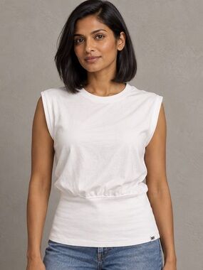 DKNY Jeans White Sleeveless Top Ribbed Waist M